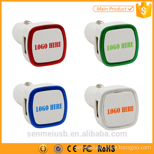 Promotional Gift Phone Car Charger 5V 2.1A 3.1A Dual USB Car Charger with Led Light